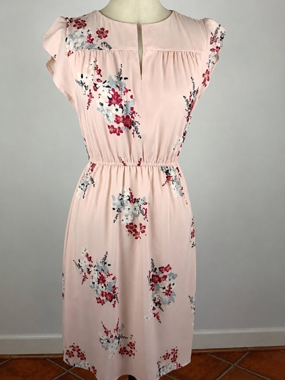 Loft Pink Floral Flutter Fleeve Dress